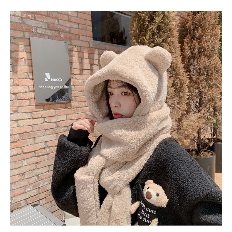 Nón Lông Kiêm Khăn Cổ Có Bao Tay Hình Gấu 3 Trong 1 L2230