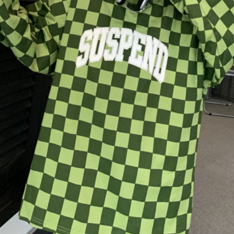 Áo Sweater Dáng Rộng Họa Tiết Sọc Caro Màu Xanh Lá Phong Cách Hippie Y2k Thời Trang Xuân Thu Cho Nữ