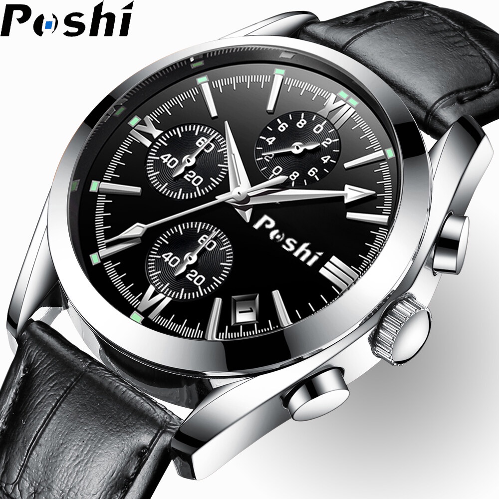 Đồng Hồ Đeo Tay poshi Dây Da Chống Nước Thời Trang Cho Nam