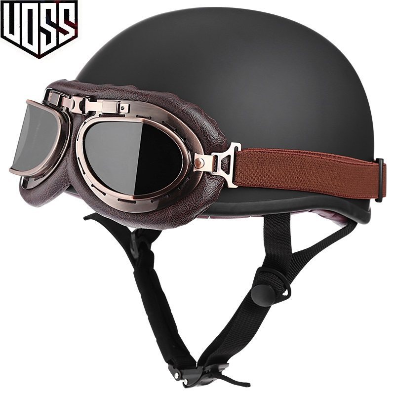 Combo mũ bảo hiểm nửa đầu phượt kèm kính phi công vintage, nón bảo hiểm phượt 1/2 đầu có kính - [Freeship]