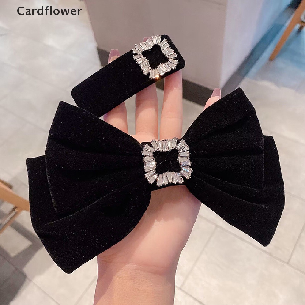 &lt; Cardflower &gt; Kẹp Tóc BB Nơ Nhung Đen Xám Thiết Kế Độ Cảm Giác Cao Phong Cách Hàn Quốc