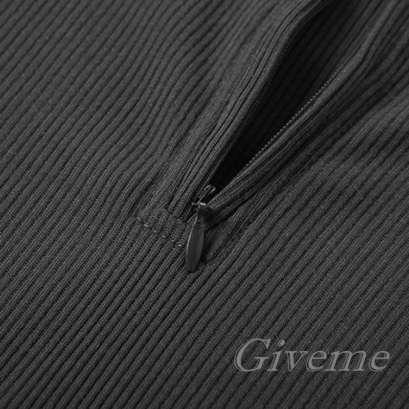 Áo Thun Lửng Tay Dài Cổ Cao Có Khóa Kéo Màu Trơn Thời Trang Cho Nữ