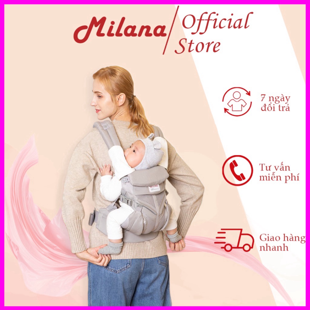 Địu Cho Bé Milana M2 - Đai Địu Lưới Trợ Lực 4 Tư Thế, Có Đệm Ghế Ngồi, Nằm, Chống Gù Lưng, Thoáng Mát, An Toàn Đi Xe Máy