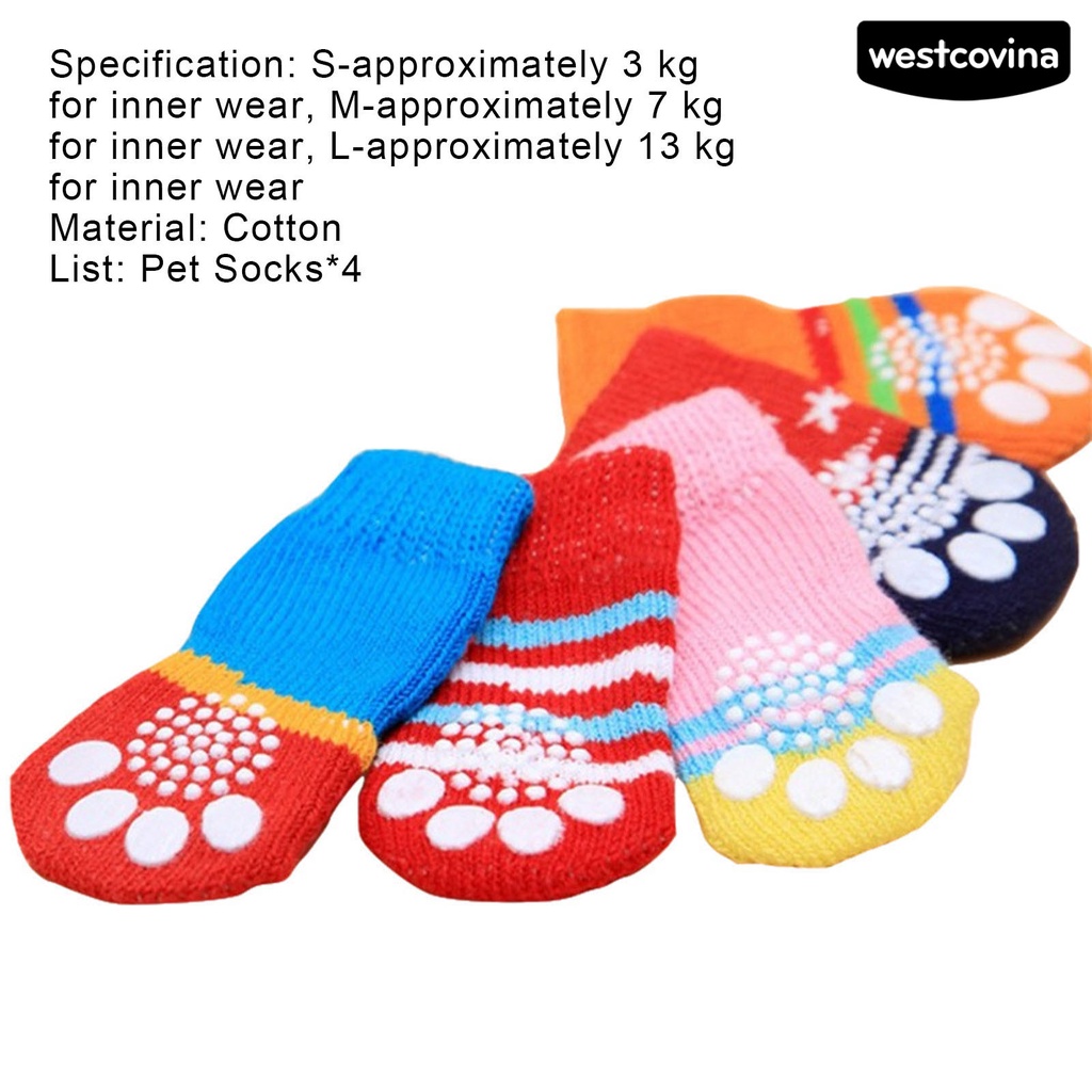 [COD]♘Set 4 Đôi Tất Cotton Chống Trượt Hình Dấu Chân Cho Thú Cưng