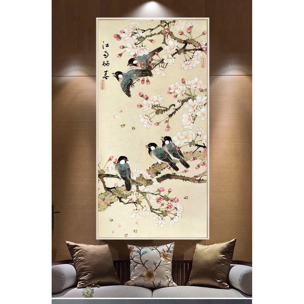 Tranh canvas treo tường chim và hoa khổ dọc nhiều mẫu
