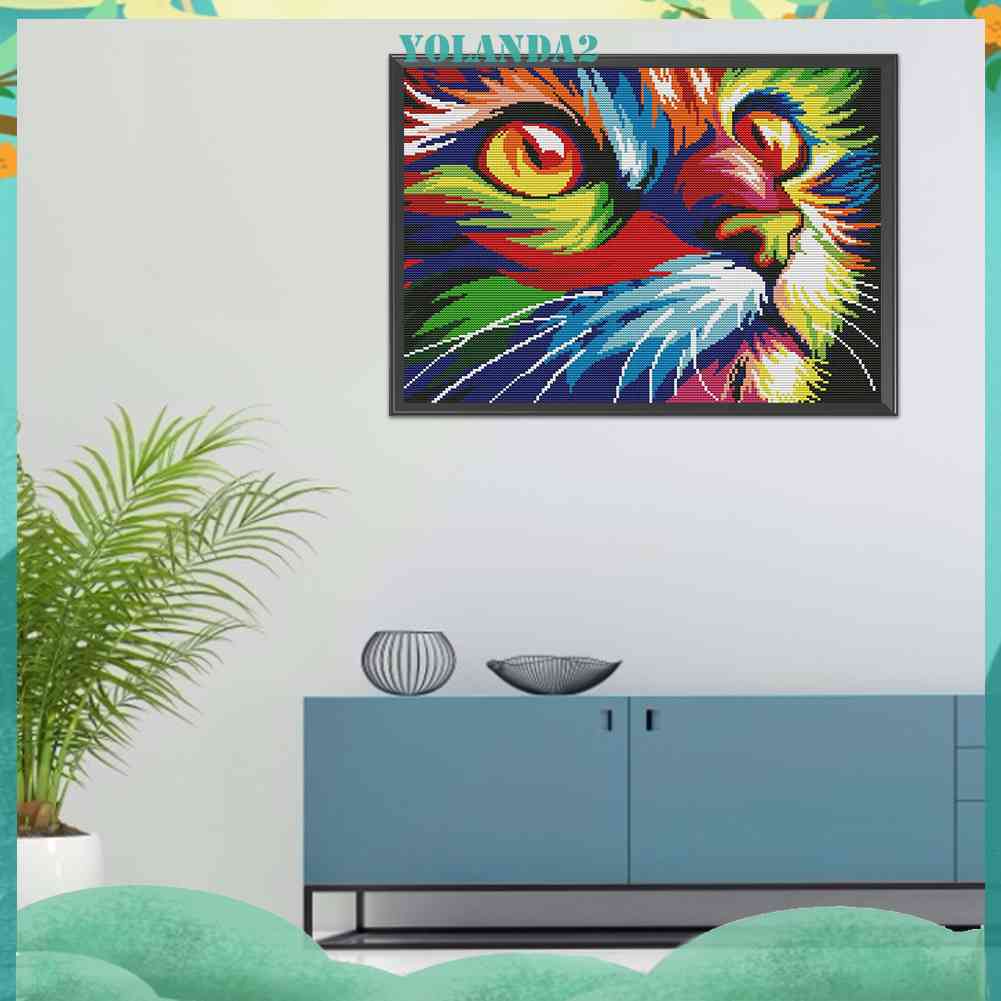 Bộ Tranh Thêu Chữ Thập DIY Hình Chú Mèo Nhiều Màu Sắc 11CT Yolanda2