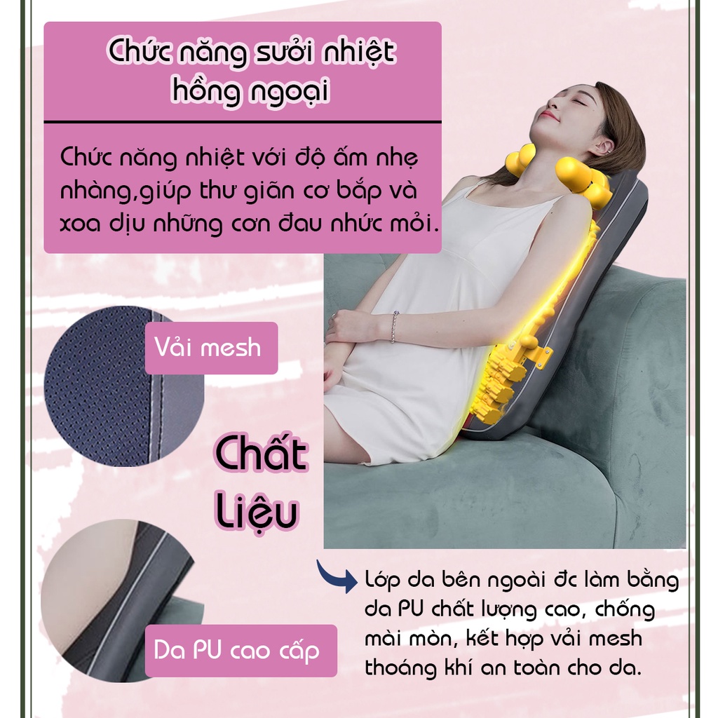 Gối massage hồng ngoại -  model 2022 SKGD-2022- đầu mát-xa cải tiển, con lăn 4D -  massage toàn thân