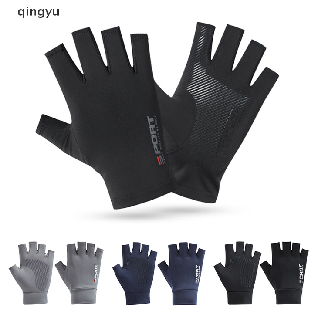 Găng Tay Nửa Ngón Bằng Lụa Lạnh Thoáng Khí Chống Trượt Có Thể Chạm Màn Hình Cảm Ứ