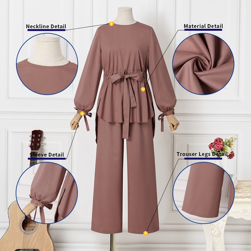 Set đồ ZANZEA gồm áo thun dài tay và quần ống rộng thời trang cho nữ