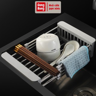 Khay đa năng kệ inox đa năng co giãn để chậu rửa chén dùng để rửa rau trái cây hoặc úp chén ly tiện lợi
