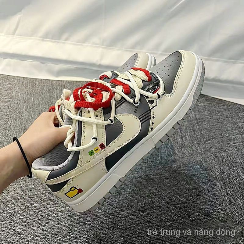 Ow Dunk Giày Thể Thao Cổ Thấp Màu Vàng Xám Hình Gấu Trúc Xây Dựng Tình Yêu Cho Cặp Đôi JGSJ