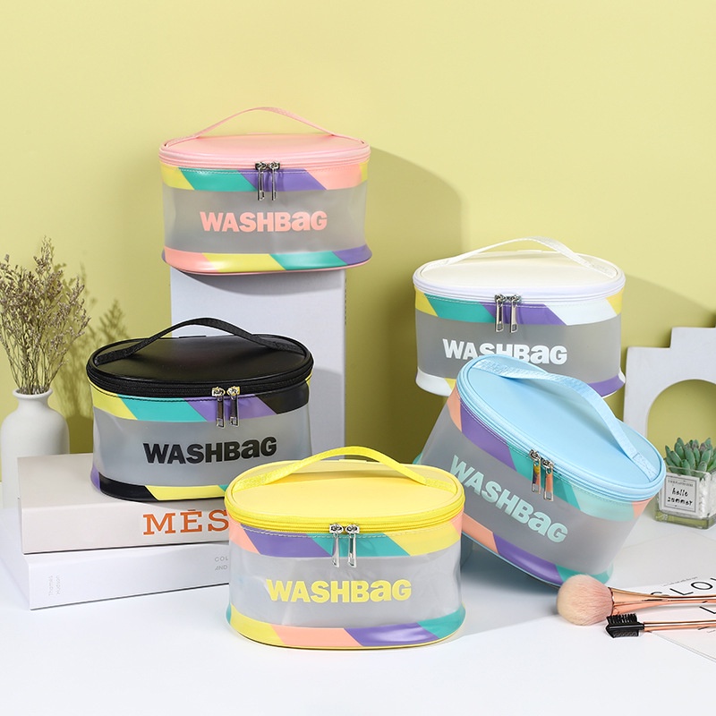 Túi Đựng Mỹ Phẩm Bằng Da PU Trong Mờ Chống Thấm Nước In Chữ Thời Trang