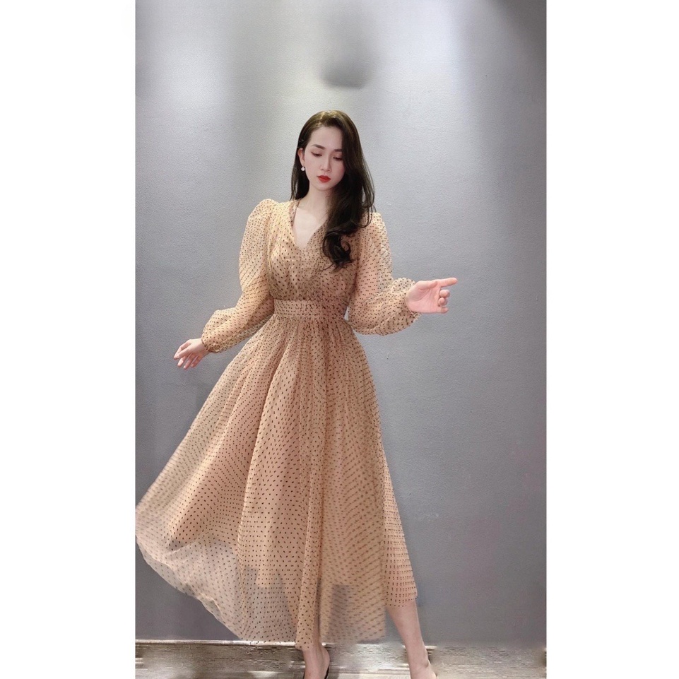 Đầm tiểu thư dáng dài dễ thương, đầm maxi đi chơi với phong cách hàn quốc nhẹ nhàng xinh xắn, chất lưới bi