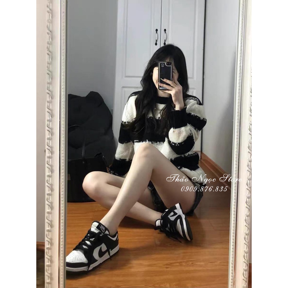 Áo len nữ tay dài sọc rách form rộng hàng nhập QC!  THẢO NGỌC STORE