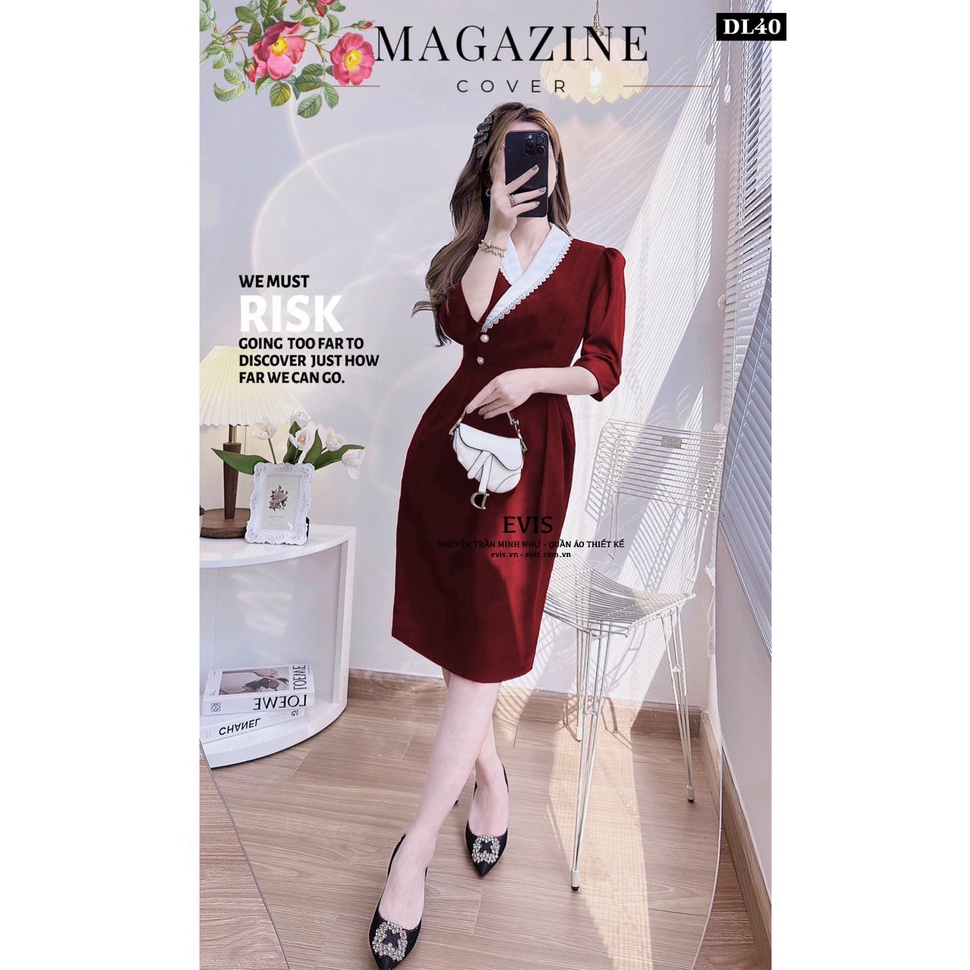 Đầm cổ vest diện Tết siêu sang  chảnh DL40