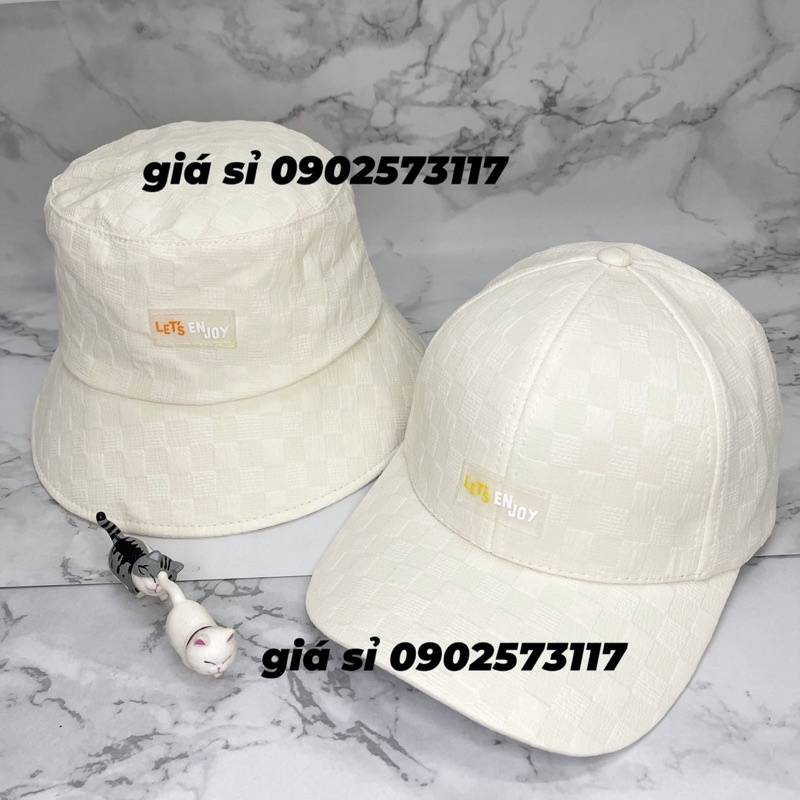 Cặp nón kết lưỡi trai - mũ bucket tròn XỐP thêu mạc vuông LET’S đơn giản cá tính unisex full tem