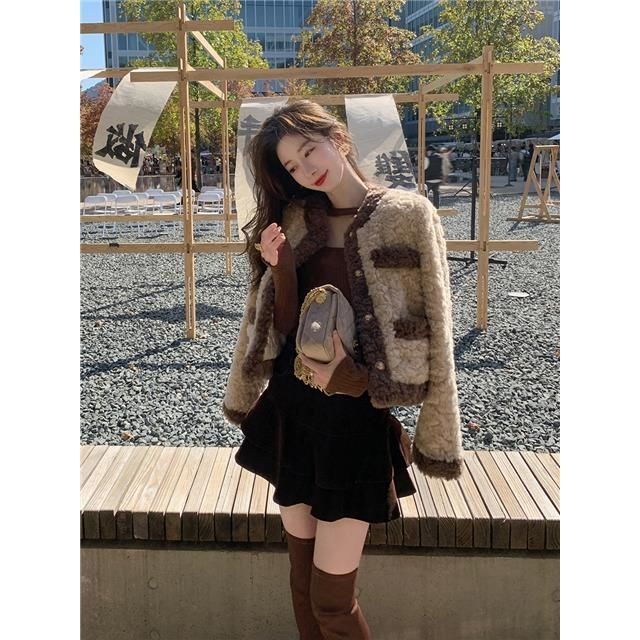 [S N ph m m] Xiaoxiang Áo Khoác Ngắn Dáng Rộng Giả Lông Cừu Dày Phong Cách Hàn Quốc Mùa Thu Mới Dành Cho Bạn Nữ