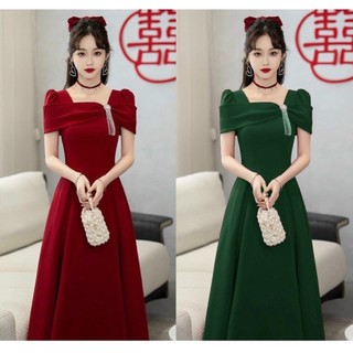 VÁY DẠ HỘI MÙA HÈ PHÁP TRỄ VAI KÈM PHỤ KIỆN