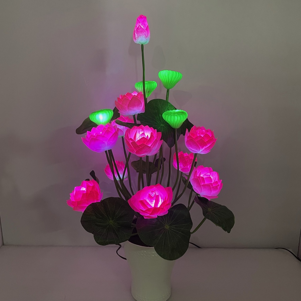 Hoa Sen Trang Trí - Hoa Sen Giả Có Đèn Sáng Trang Trí Cao 80cm - Hoa Có Điện