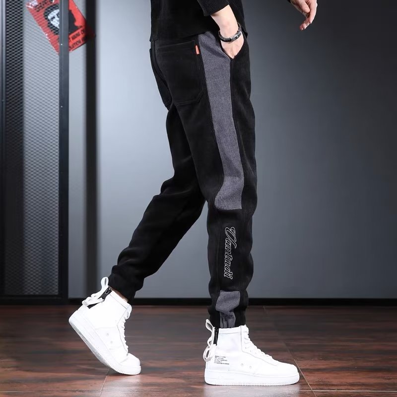 Quần Dài Thể Thao Vải Nhung Kẻ Sọc Nhuộm Màu Thời Trang Thu Đông Cho Nam Cỡ M-4XL