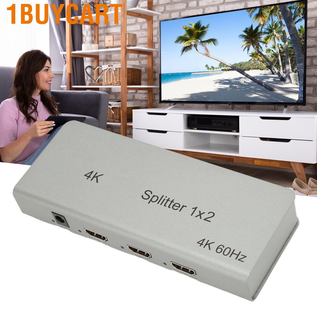 1buycart HD Multimedia Interface Splitter 4K 1 in 2 Out Sound Video Duplicator for Xbox PS4 HDTV 100‑240V