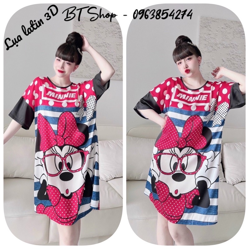 Váy đầm ngủ mặc nhà lụa latin hoạ tiết freesize <65kg