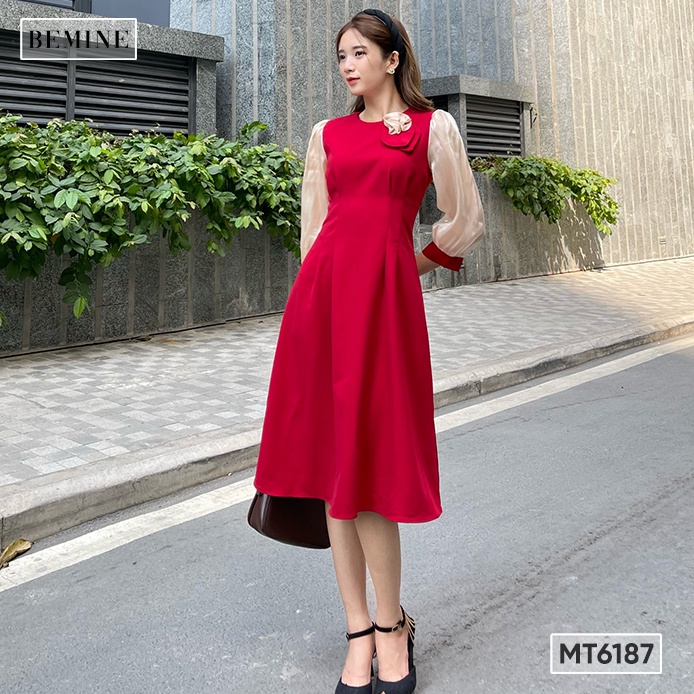 Đầm đính hoa ngực tay lở BEMINE MT6187