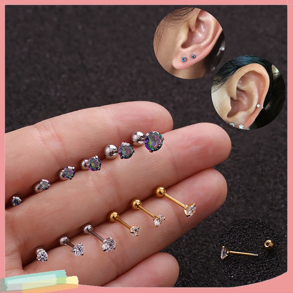 Khuyên tai đinh tán đính đá zircon khối nhân tạo sáng bóng cỡ nhỏ màu sắc tùy chọn dành cho bạn nữ