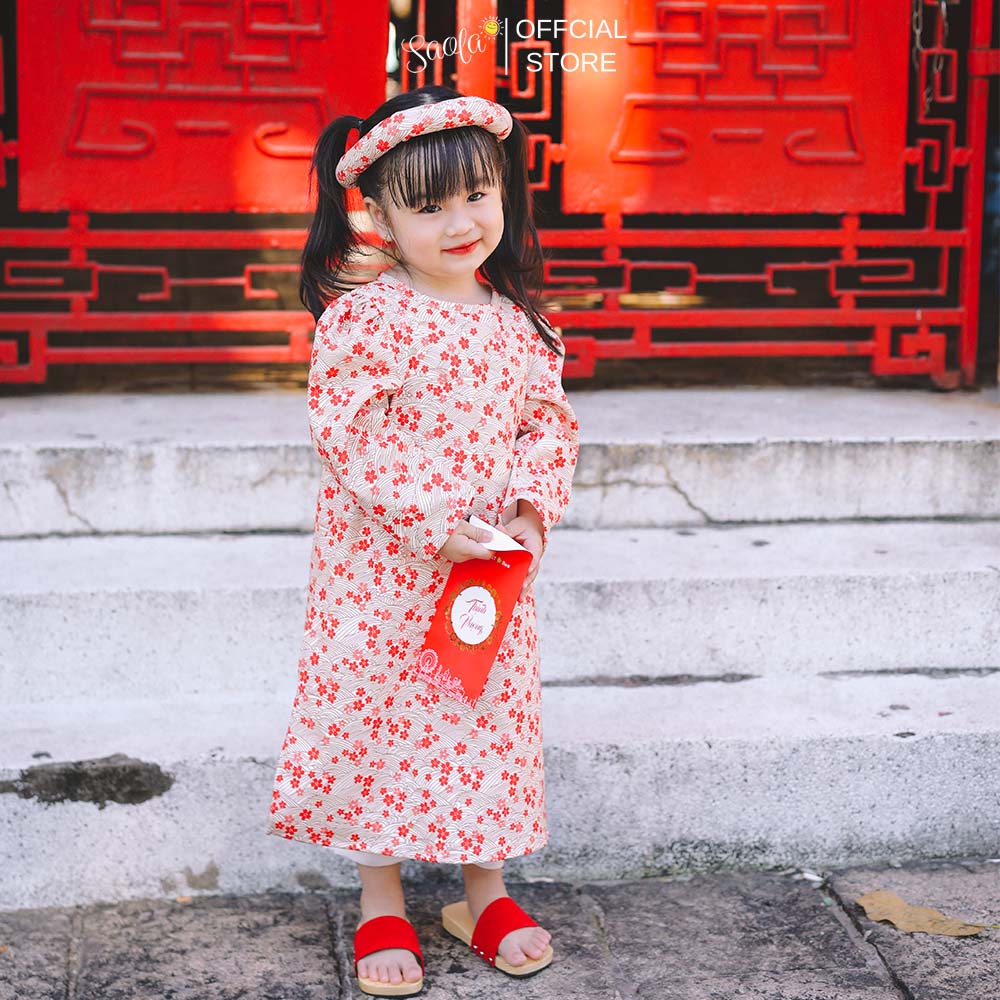 Áo Dài Tết Cho Bé Gái Hoạ Tiết Hoa Nhí - AD006 - SAOLA KIDS CLOTHING