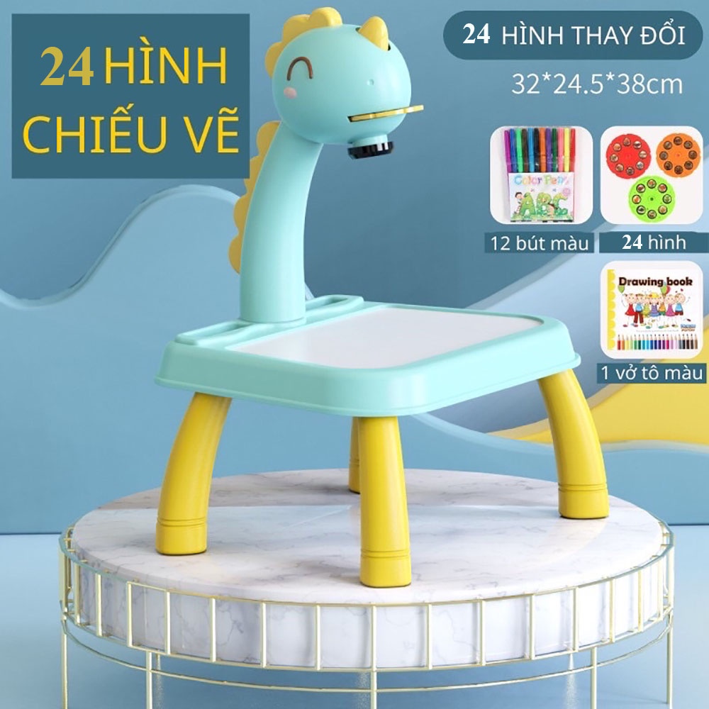 Đồ chơi cho bé bàn vẽ thông minh có đèn chiếu sáng 24 hình có nhạc, máy chiếu vẽ tranh cho bé phát triển duy sáng tạo