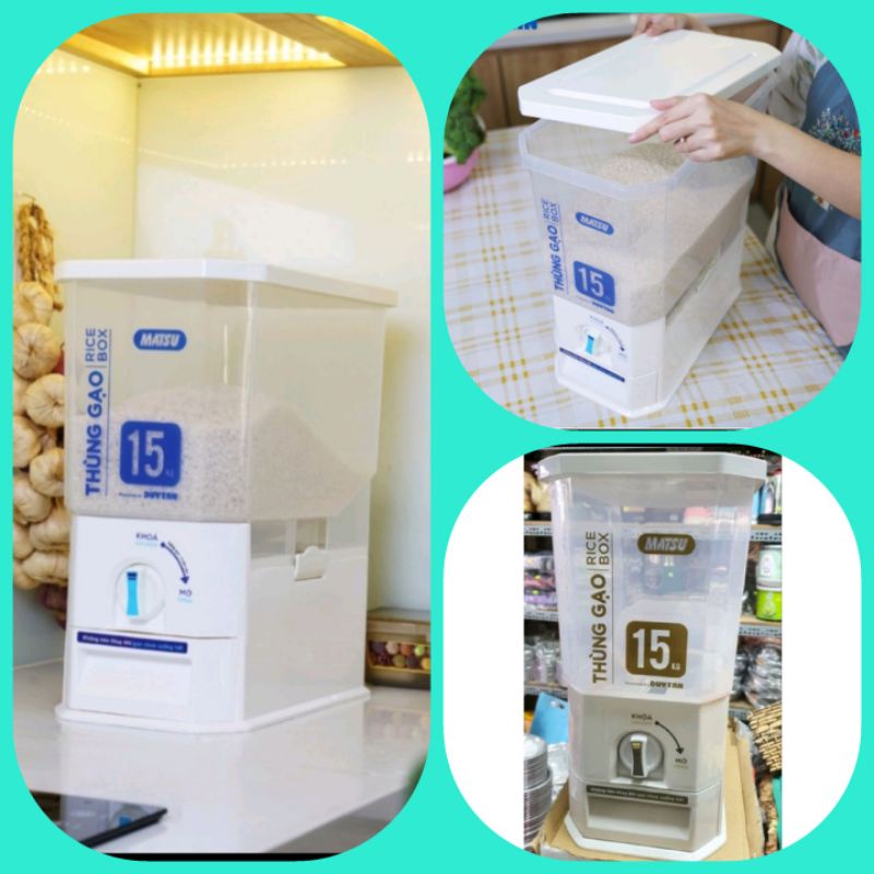 #Siêu tốt# Thùng đựng gạo thông minh trong suốt Matsu Duy Tân 15kg - 25kg _ nhỏ gọn, kín sạch sẽ thuận tiện dễ đi chuyển