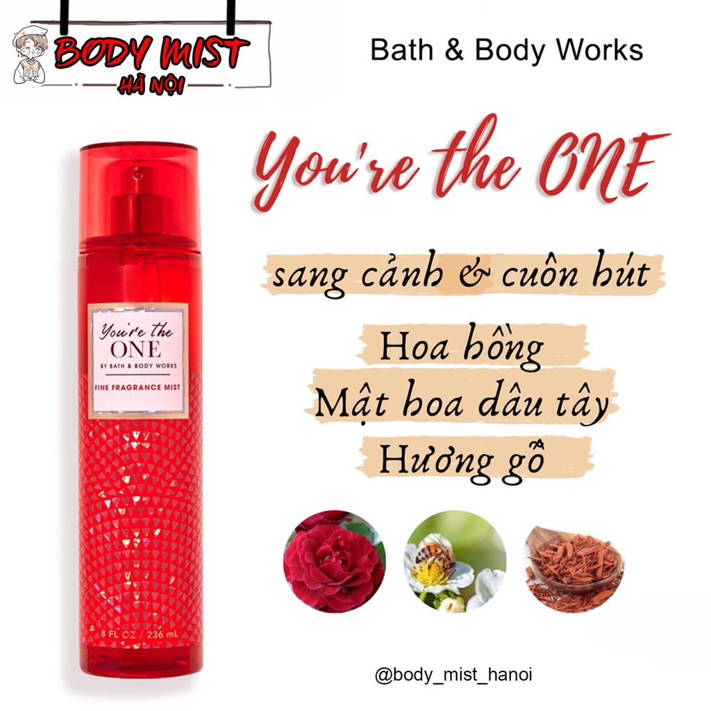 Xịt thơm toàn thân Victoria secret, xịt BodyMist Bath & Body Woks You're The One 10ml - 30ml chính hãng | Body mist hn