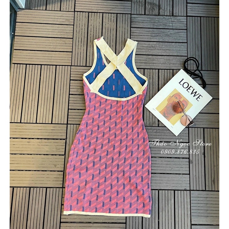 Đầm body len hoạ tiết lưng chéo X hàng nhập!  THẢO NGỌC STORE