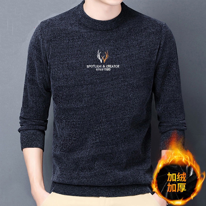 Áo Sweater Cổ Tròn Lót Lông Cừu Dày Dặn Màu Sắc Đơn Giản Thời Trang Mùa Đông Cho Nam Giới