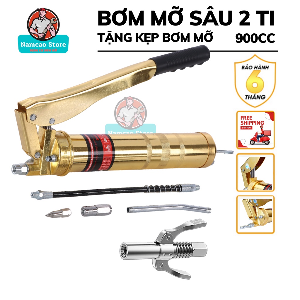 Bơm mỡ bò cầm tay 900cc trợ lực 2ti dùng cho mỡ sâu hoặc mỡ nhồi chất liệu thép độ bền cao, lực bơm mạnh