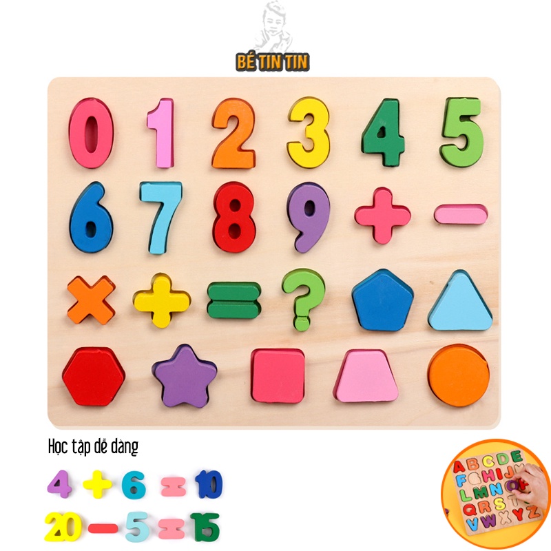 Bảng chữ số gỗ nổi số cho bé, kích thước 20x20cm, giúp bé phát triển tư duy toán học