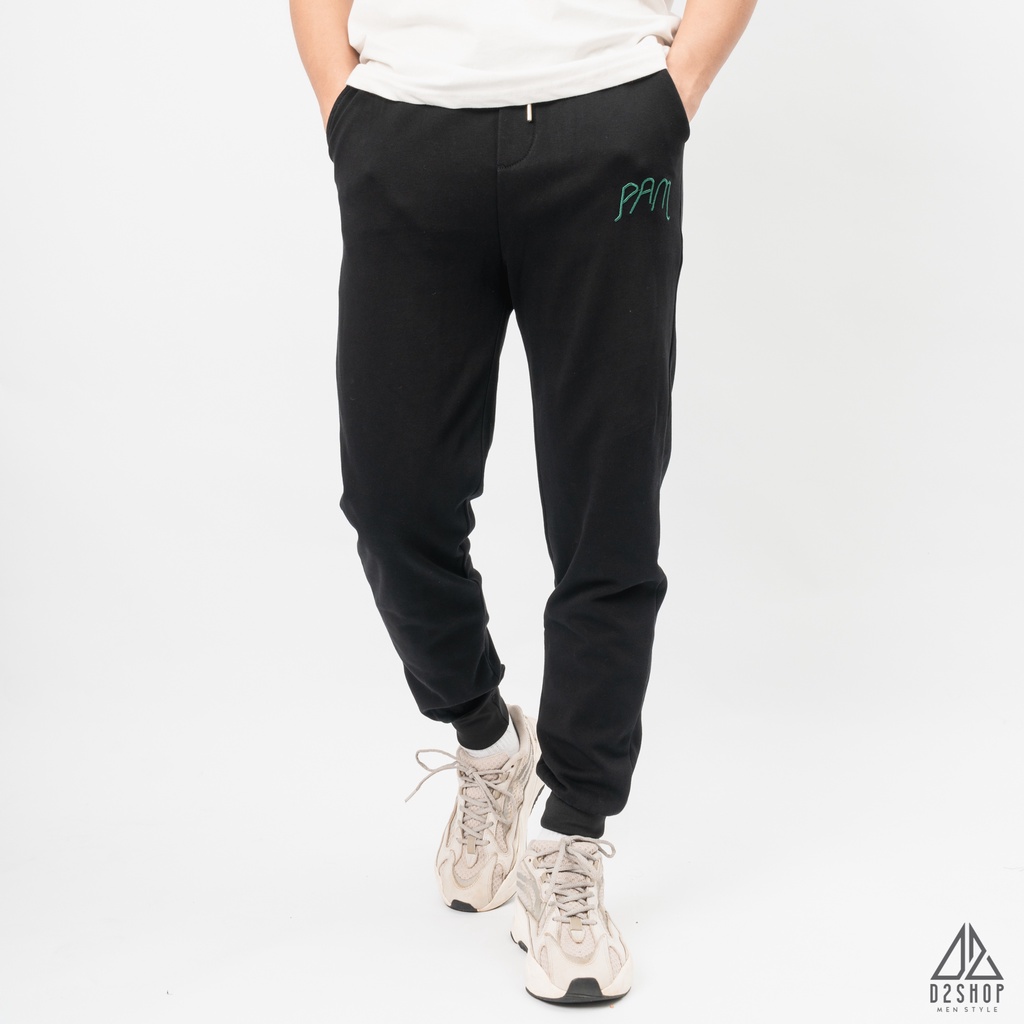 Quần jogger nam D2shop, quần dài bo ống nỉ thêu chữ PAM, màu đen [JG-8392]