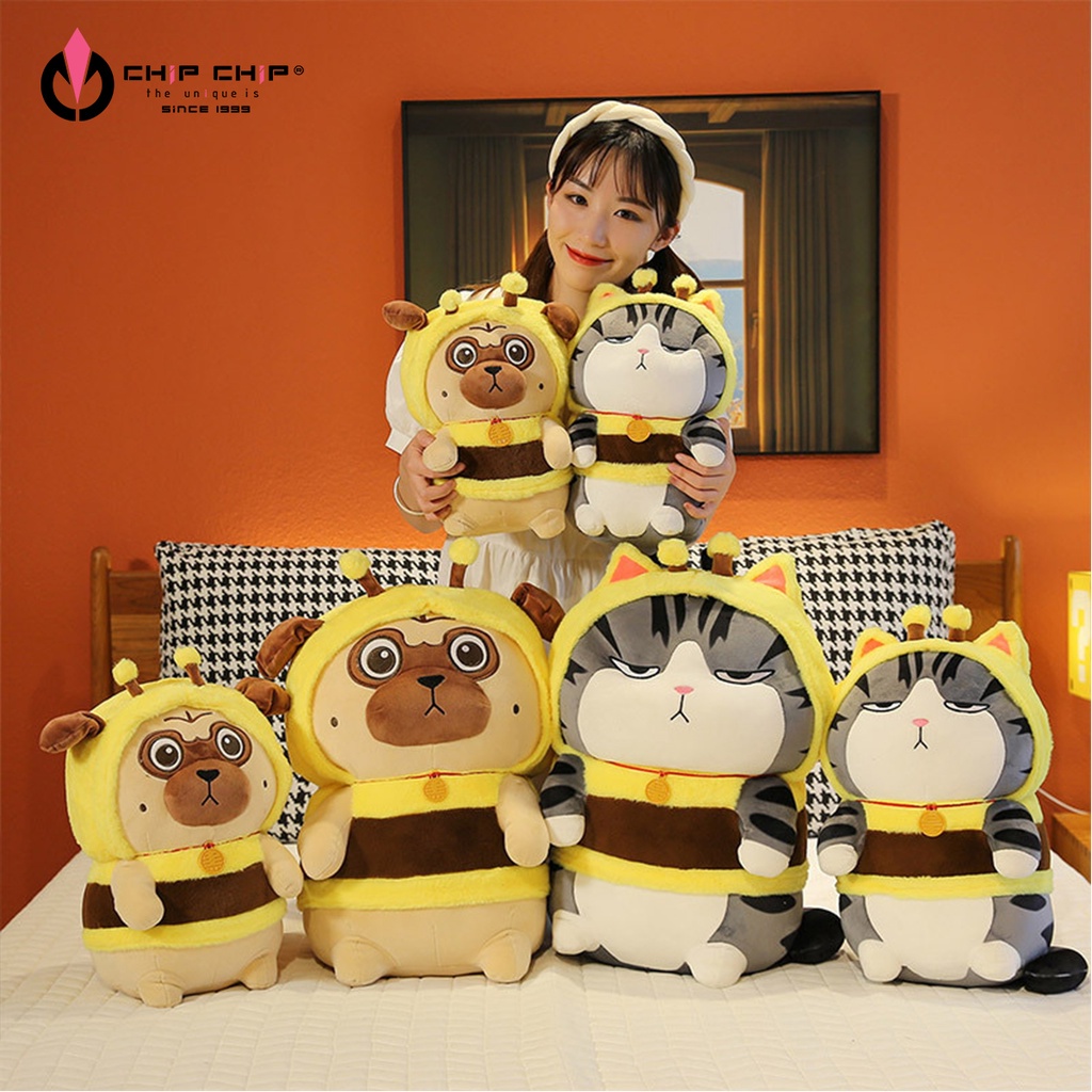 Cặp đôi thú nhồi bông chó mèo hoàng thượng đội lốt ong mập dễ thương cho bé