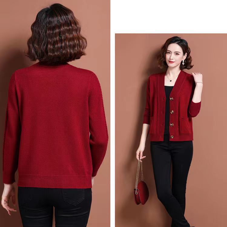 Áo Khoác Cardigan Len Dệt Kim Dáng Ngắn Thời Trang Xuân Thu 2023 Cho Phụ Nữ Trung Niên