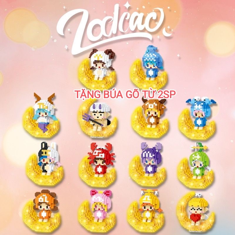 Lego 3D 12 Cung Hoàng Đạo Có Đèn Phát Sáng Zodiac - Từ 2SP tặng 1búa gõ lego