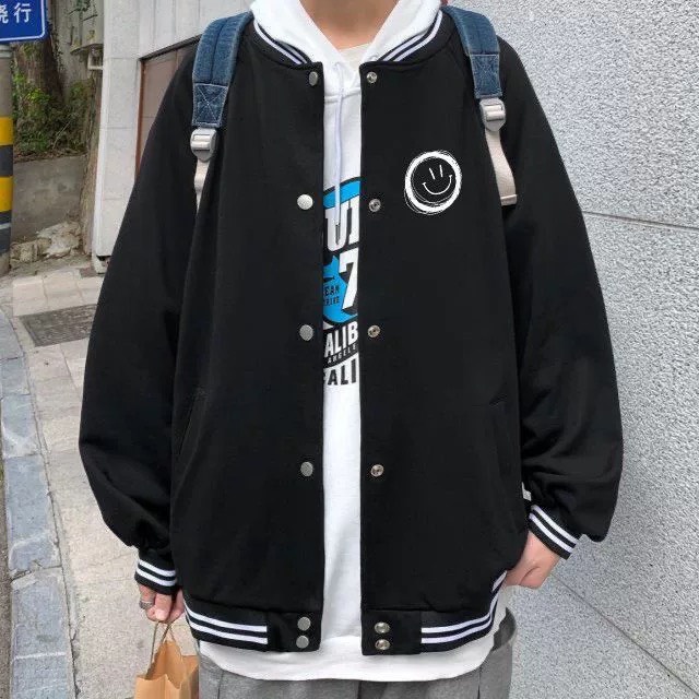 Áo Khoác Bomber KAKI Nam Nữ in hình TÓC XOĂN + MẶT CƯỜI + NGÔI SAO Ulzzang Unisex Chất Đẹp RIO.UNI
