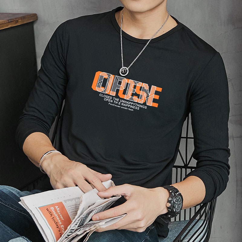 Áo Thun Tay Dài Cổ Tròn In Họa Tiết Thời Trang Hàn Quốc Cho Nam