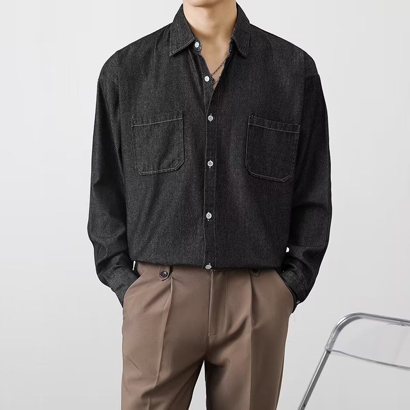 Áo Sơ Mi denim Tay Dài Dáng Rộng Phong Cách Hàn Quốc Đơn Giản Thời Trang Mùa Thu Cho Nam Giới Có Size m-3xl