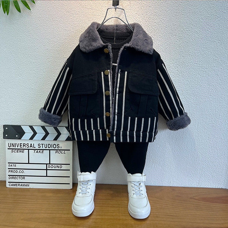 Áo Khoác Denim Lót Lông Cừu Dày Dặn Phong Cách Thời Trang Thu Đông Mới Cho Bé Trai 22 Tuổi