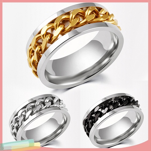 Nhẫn đeo ngón tay thép không gỉ phối chuỗi xích màu trơn thời trang dành cho cả nam và nữ