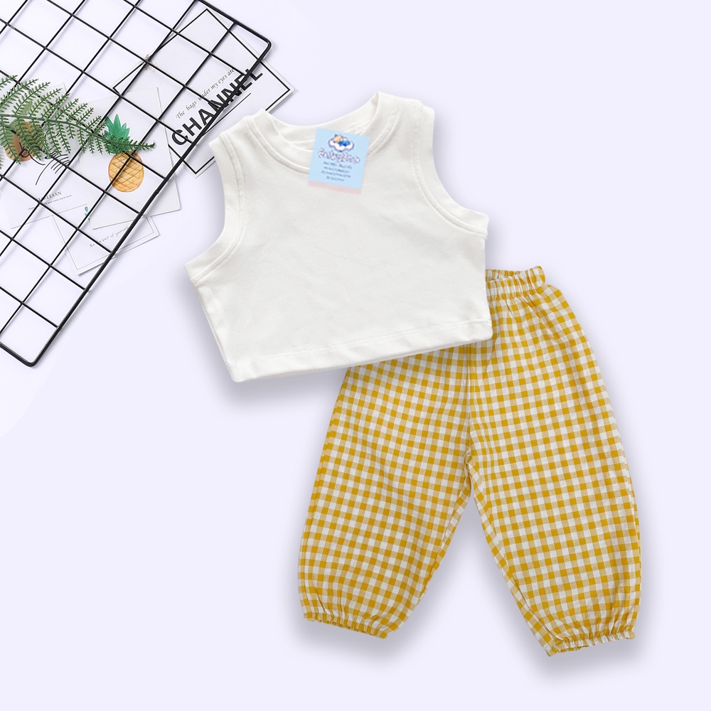 Áo Croptop Sát Nách Quần Ống Rộng Kẻ Caro Bé Gái Sành Điệu - BabyBoo - PiBo Store