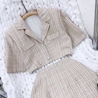 SET CROP DẠ CỔ VEST CHÂN VÁY