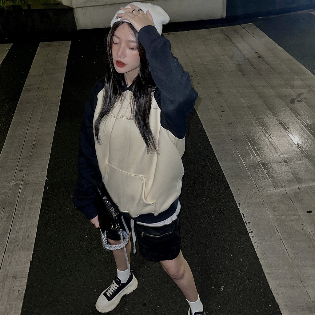 Áo Hoodie Oversize Dusty Studio Mix, Hoodie nam nữ form rộng thêu logo