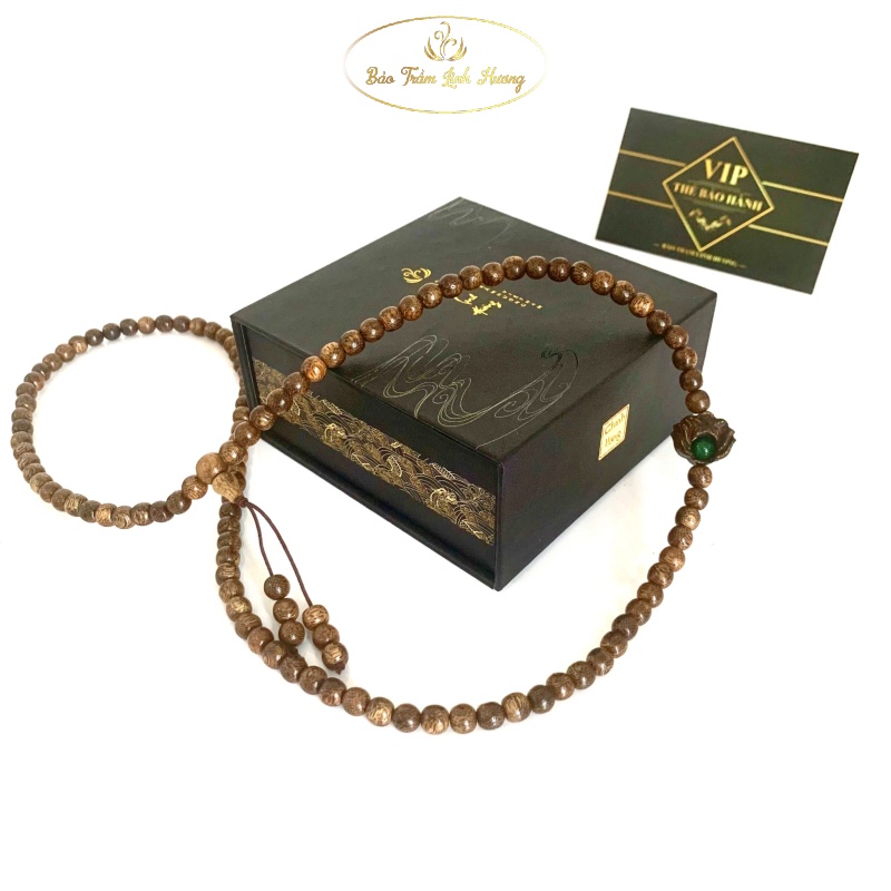 Vòng Trầm Hương 108 Hạt Mix Đá Phong Thủy BẢO TRẦM LINH HƯƠNG Chuỗi Tràng Đeo Tay Cổ Tự Nhiên Quà Tặng Nam Nữ - 108 Tốc