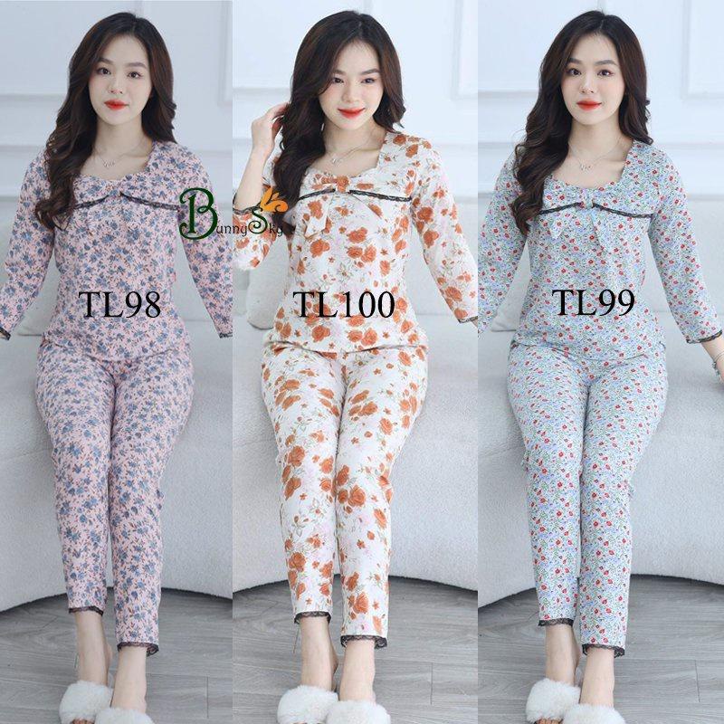 Đồ bộ mặc nhà cổ vuông thu đông siêu dễ thương thoải mái, quần  áo nữ siêu xinh